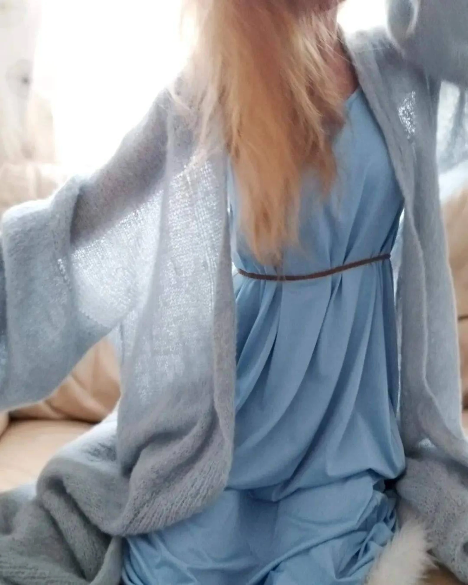 Hand-knitted alpaca and silk cardigan: voluminous, puffed sleeves