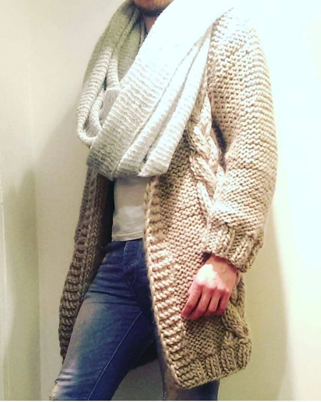 Chunky Cable Knit Cardigan Handmade Alpaca & Virgin Wool Oversized Women’s Holiday Gift Cozy Layer Custom Size Blanket Style Soft Low-Itch