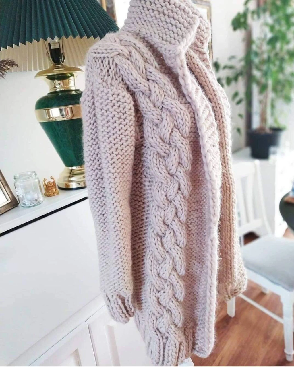 Chunky Cable Knit Cardigan Handmade Alpaca & Virgin Wool Oversized Women’s Holiday Gift Cozy Layer Custom Size Blanket Style Soft Low-Itch
