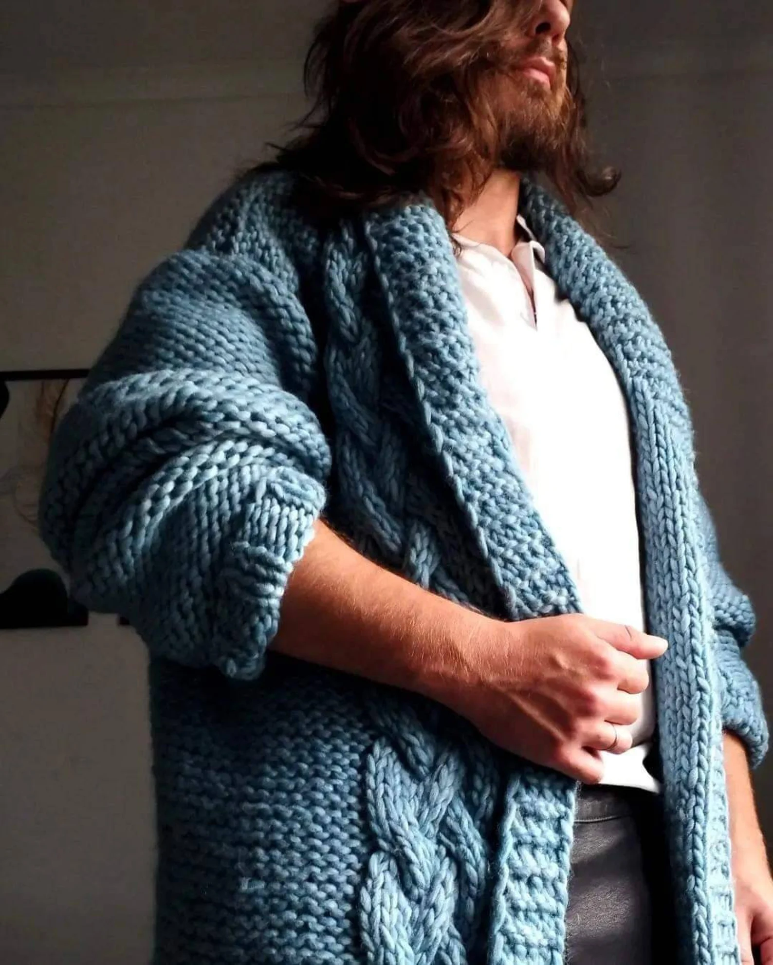 Chunky Cable Knit Cardigan Handmade Alpaca & Virgin Wool Oversized Women’s Holiday Gift Cozy Layer Custom Size Blanket Style Soft Low-Itch