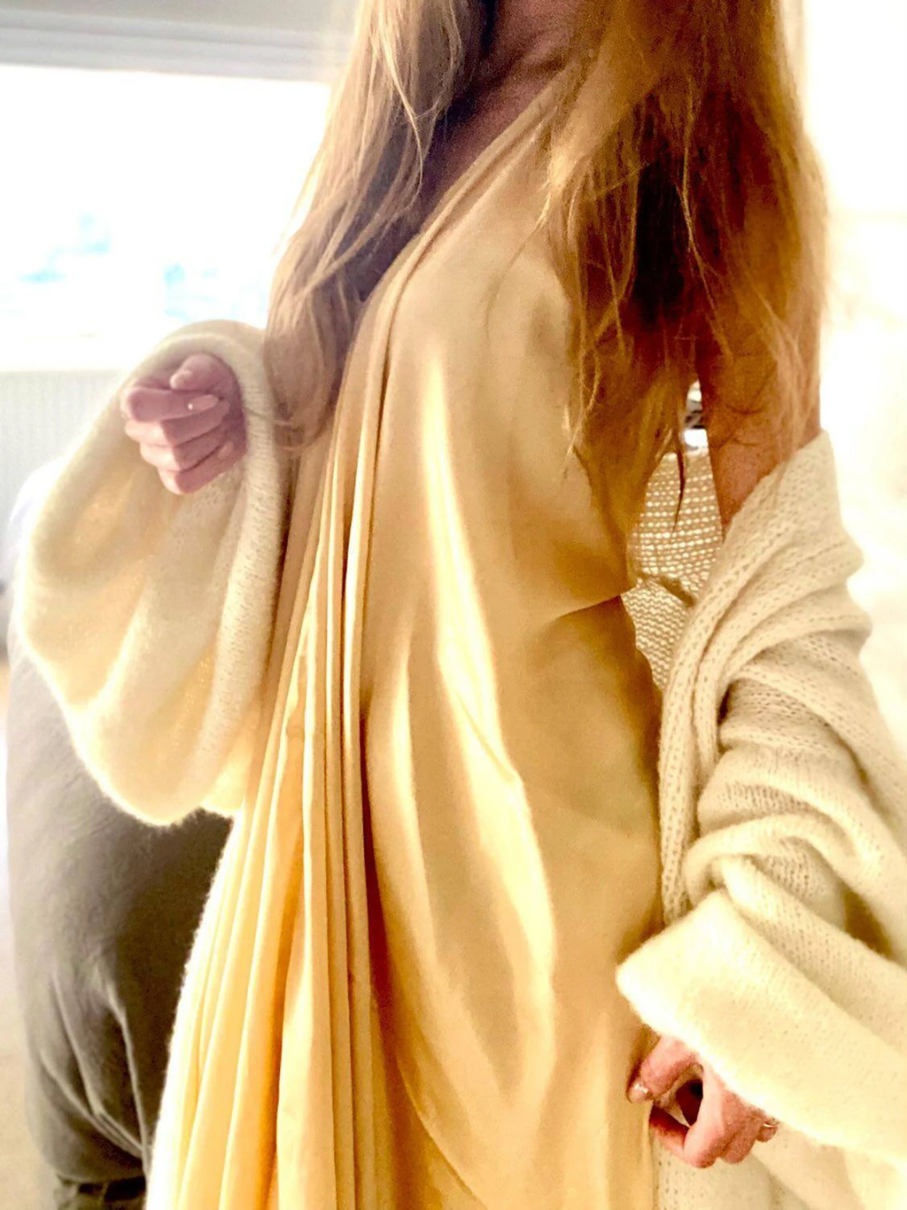 Hand-knitted Baby Alpaca and Merino wool cardigan: oversized cream sweater