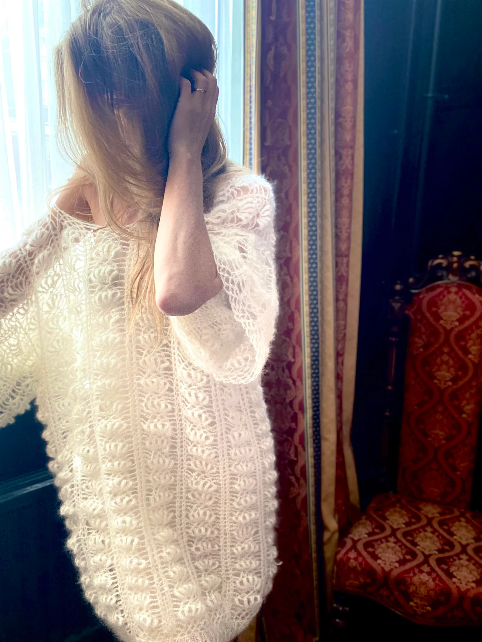Handmade Crochet mohair silk Tunic Dress: Boho Lace S/M