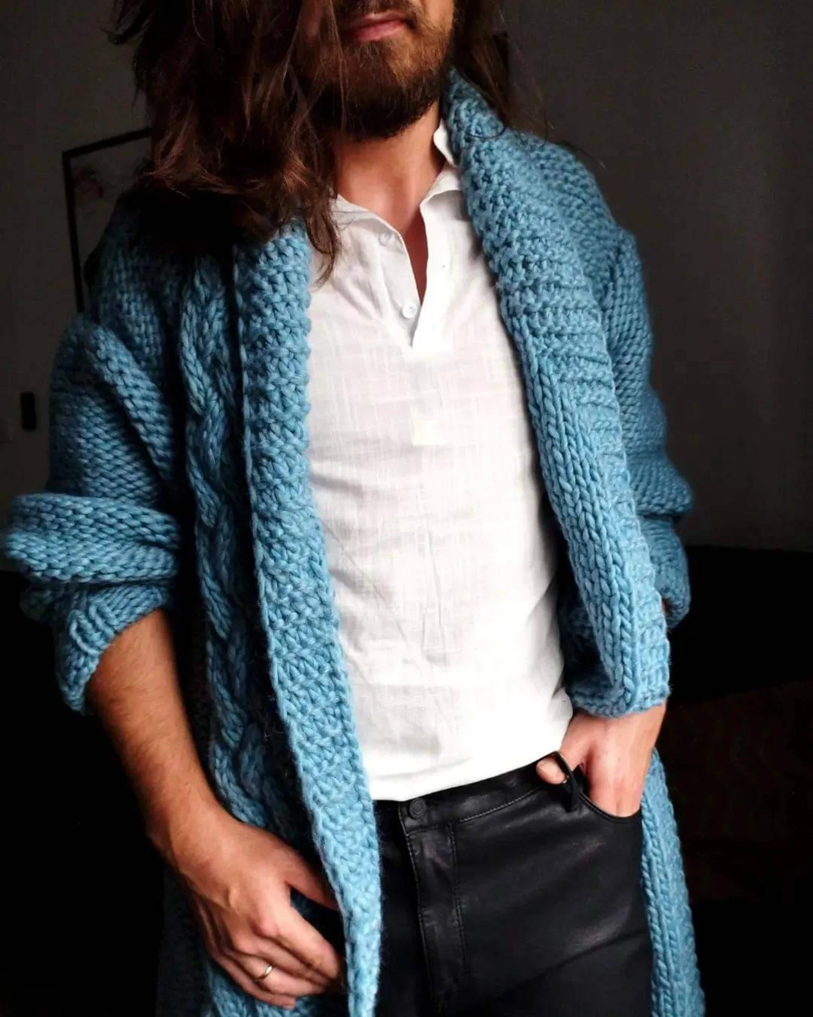 Chunky Cable Knit Cardigan Handmade Alpaca & Virgin Wool Oversized Women’s Holiday Gift Cozy Layer Custom Size Blanket Style Soft Low-Itch