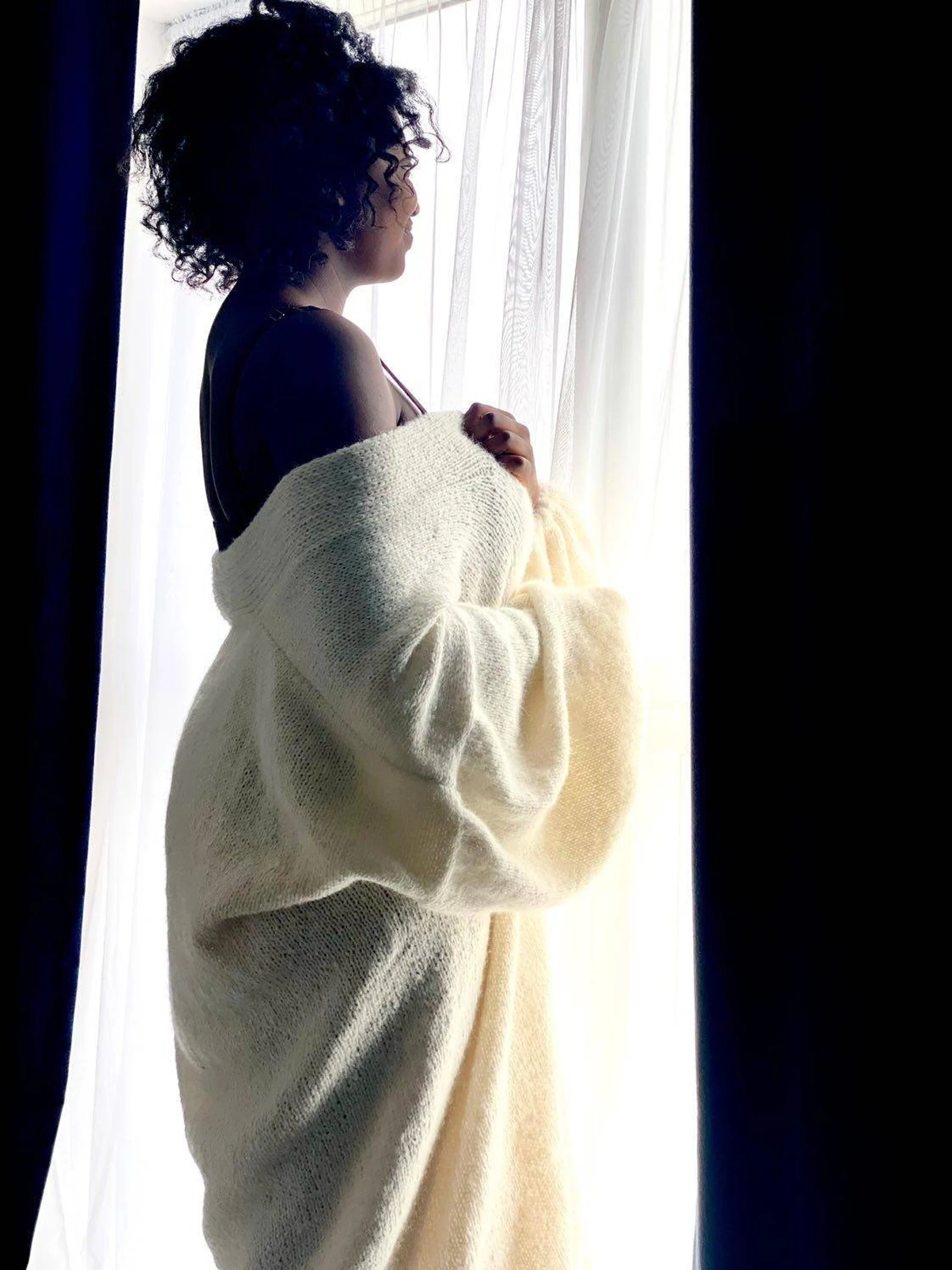 Hand-knitted Baby Alpaca and Merino wool cardigan: oversized cream sweater