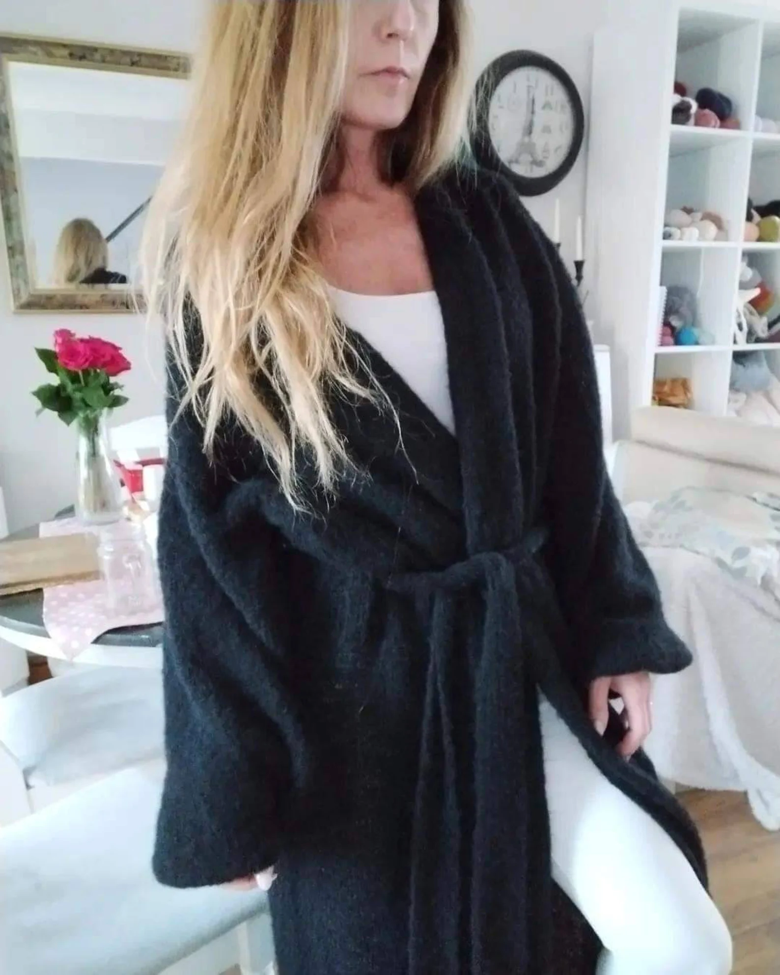 Hand-knitted alpaca and silk cardigan: voluminous, puffed sleeves