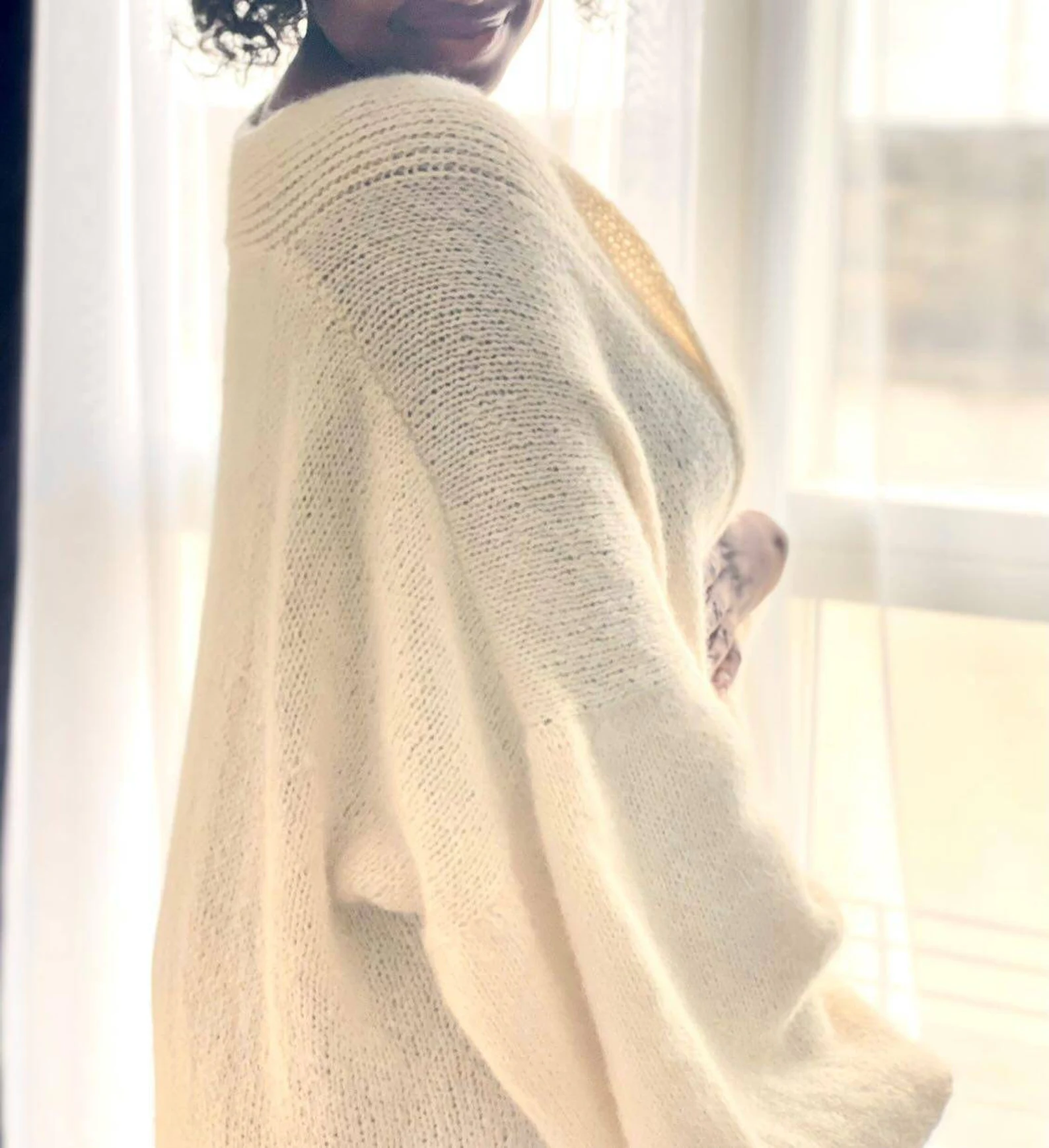 Hand-knitted Baby Alpaca and Merino wool cardigan: oversized cream sweater