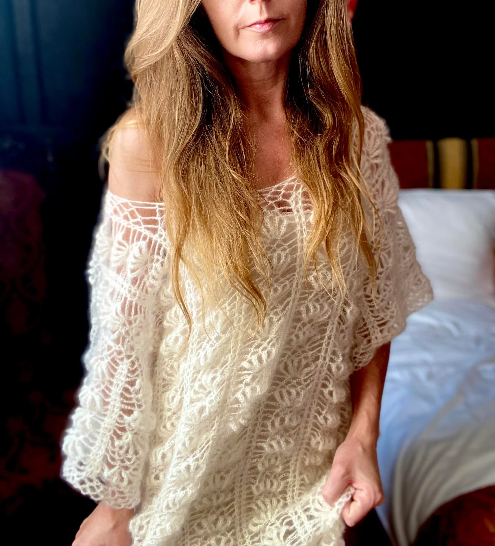 Handmade Crochet mohair silk Tunic Dress: Boho Lace S/M