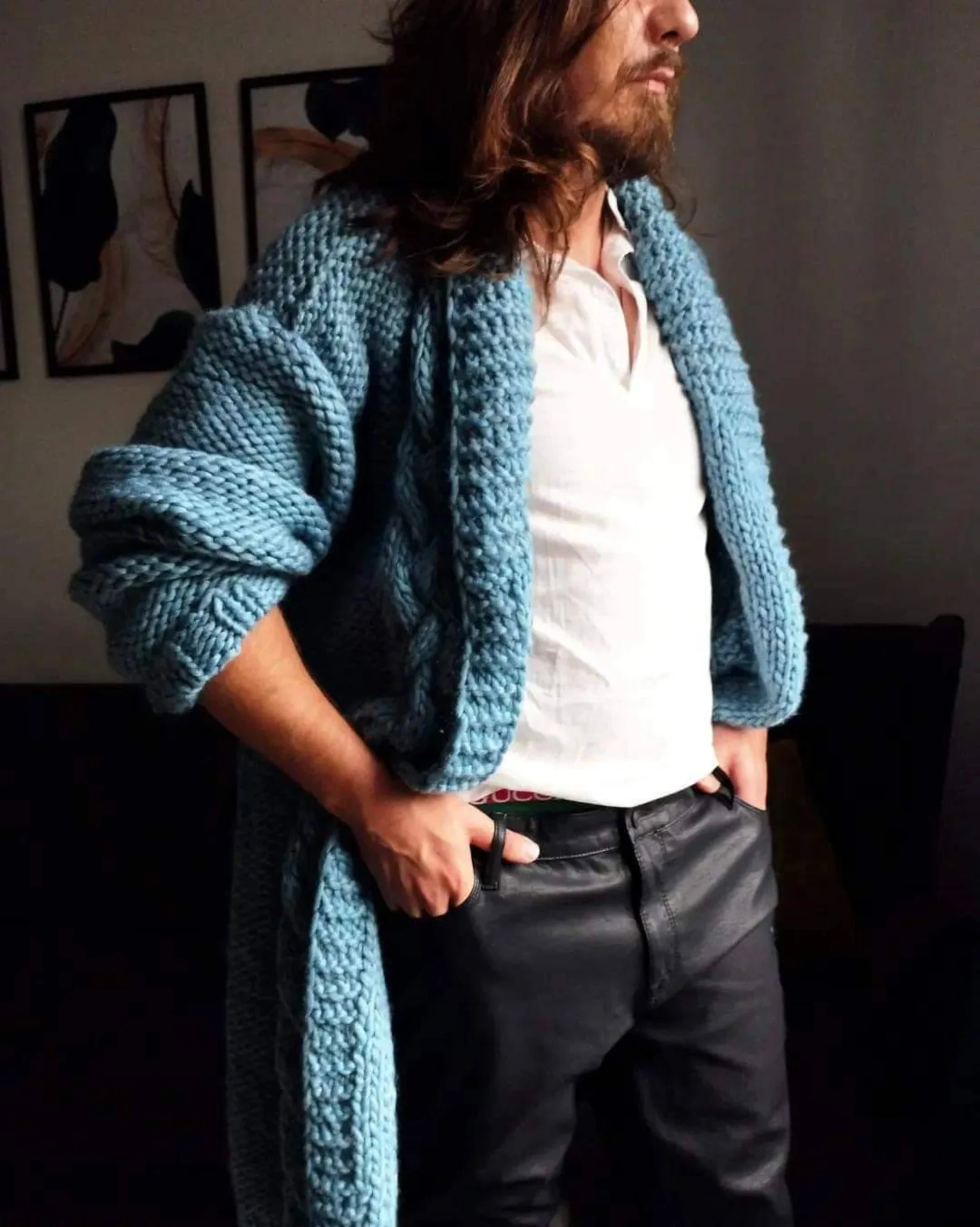 Chunky Cable Knit Cardigan Handmade Alpaca & Virgin Wool Oversized Women’s Holiday Gift Cozy Layer Custom Size Blanket Style Soft Low-Itch