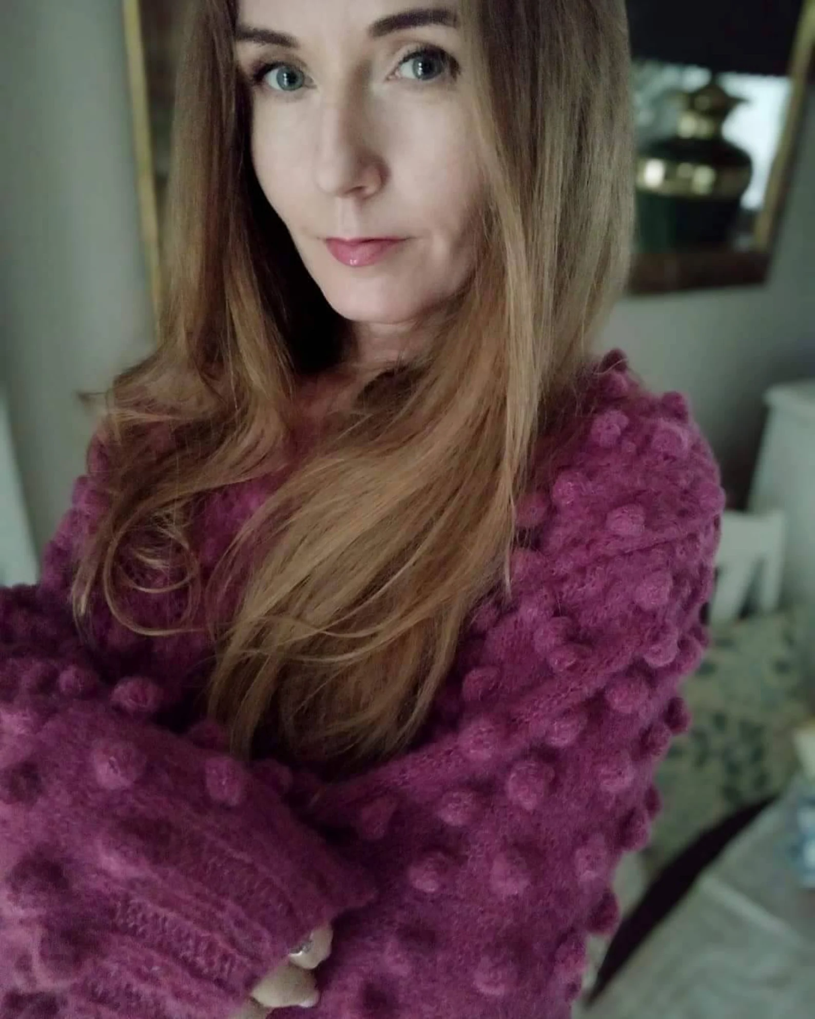 Lightweight, oversized women's alpaca sweater; cozy, winter-ready, raspberry pink, handmade, luxurious—a perfect gift for layering.