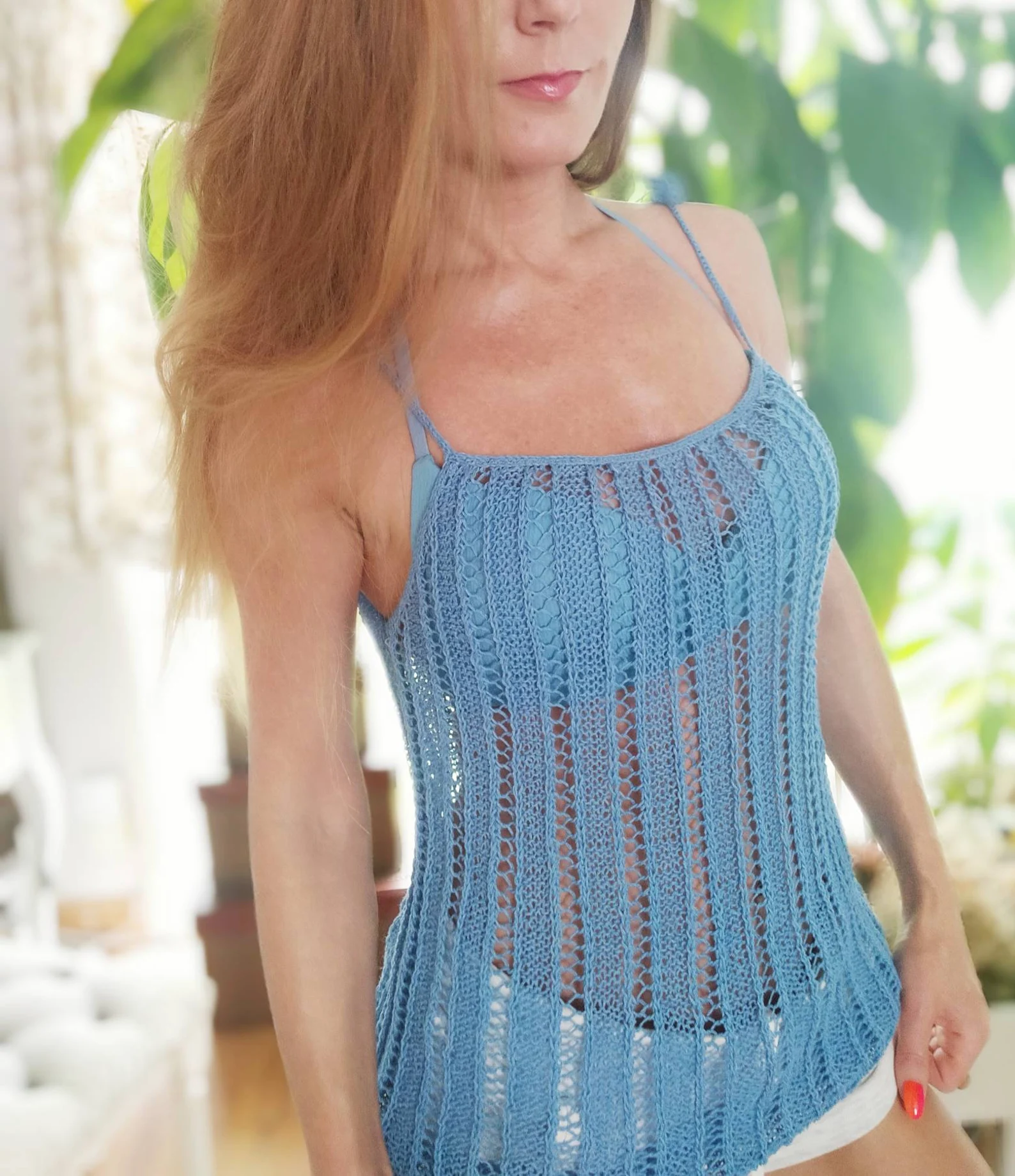 Hand-knitted summer top: cashmere and cotton beach tank top