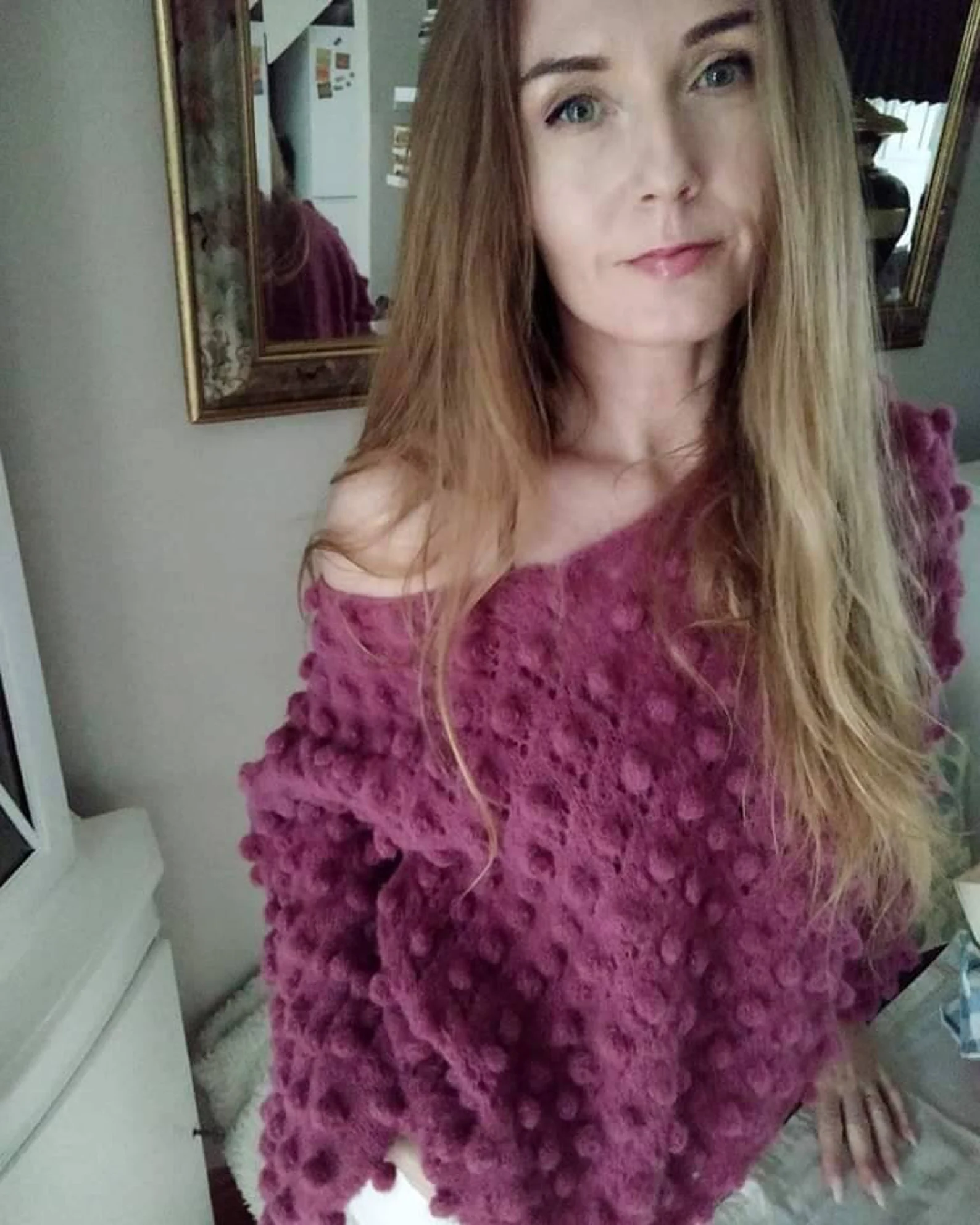 Lightweight, oversized women's alpaca sweater; cozy, winter-ready, raspberry pink, handmade, luxurious—a perfect gift for layering.