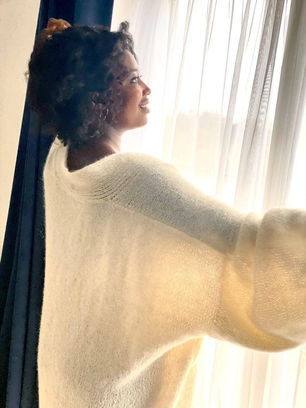 Hand-knitted Baby Alpaca and Merino wool cardigan: oversized cream sweater