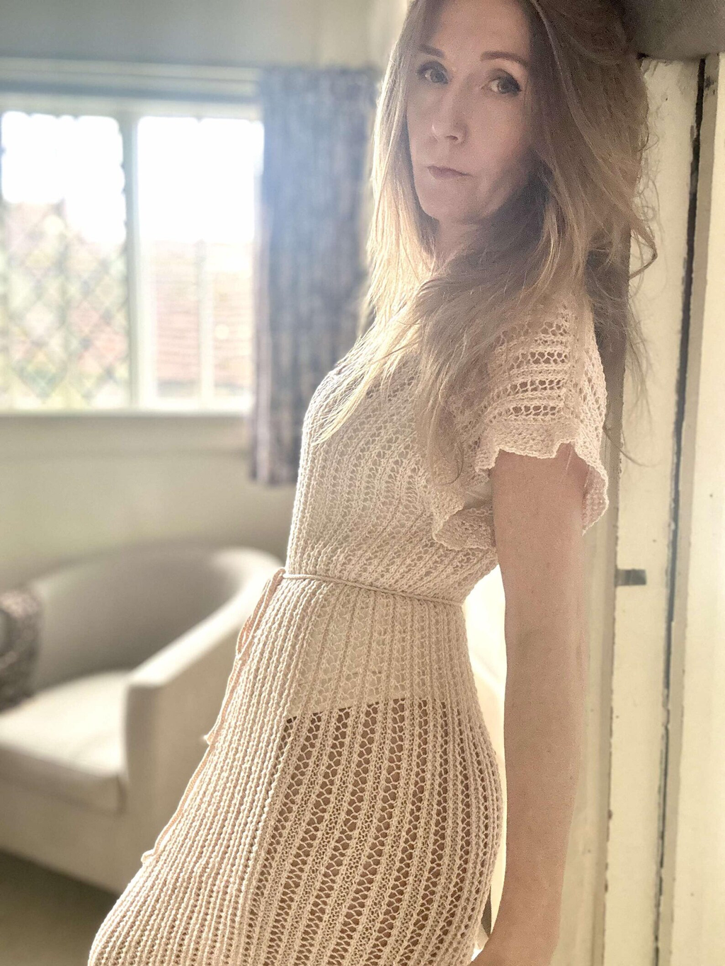 Handmade Long Lace hand knitted dress - Cashmere Merino blend, Sheer Boho, Beachwear, Limited edition size XS-M