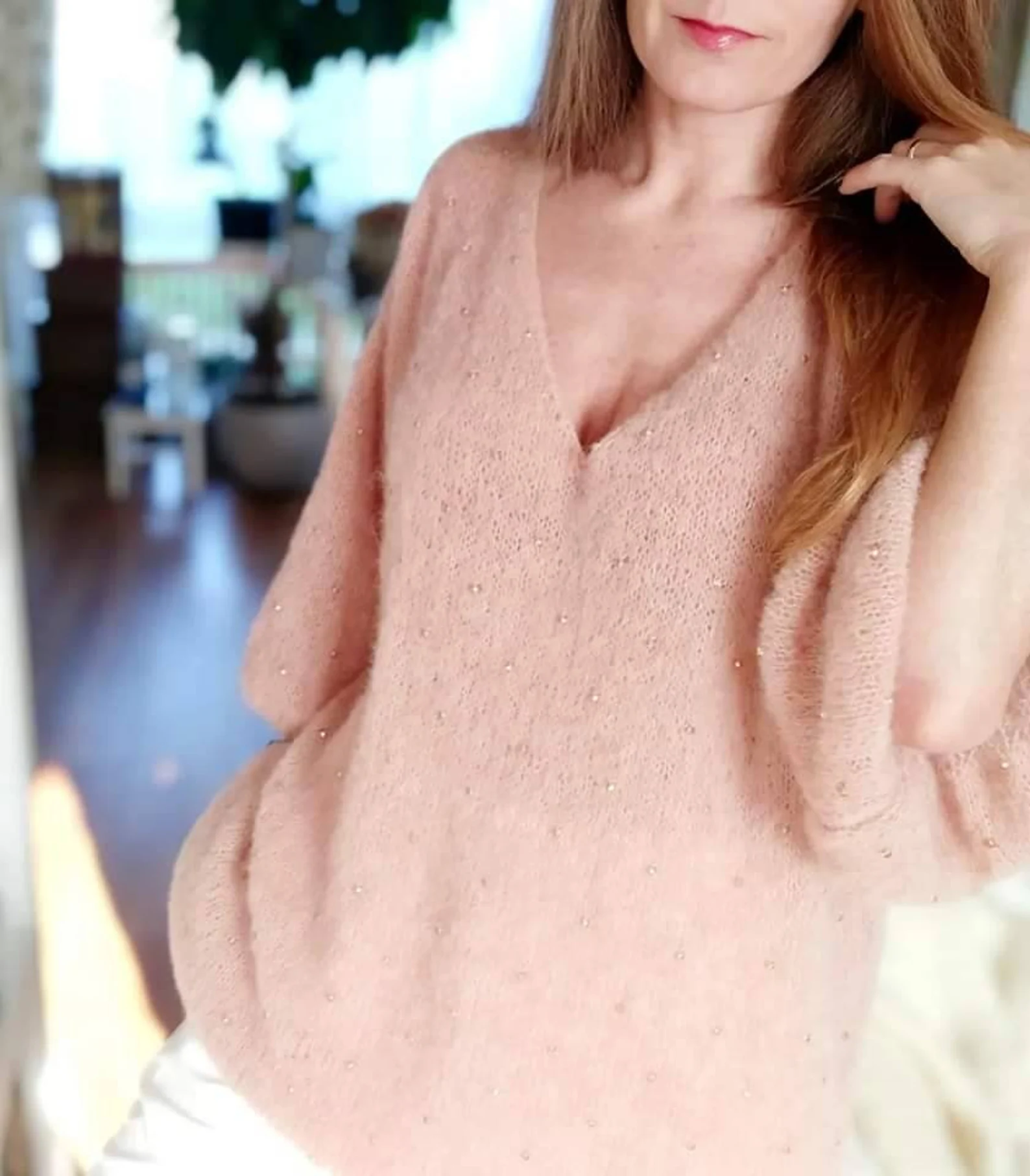 Luxury Hand Knitted Alpaca Silk Top for Women, Soft Bridal Bolero Embellished Pullover, Sustainable Gift Made to Order Knitwear