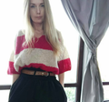 Hand-knitted alpaca and silk sweater: striped V-neck top, size S/M
