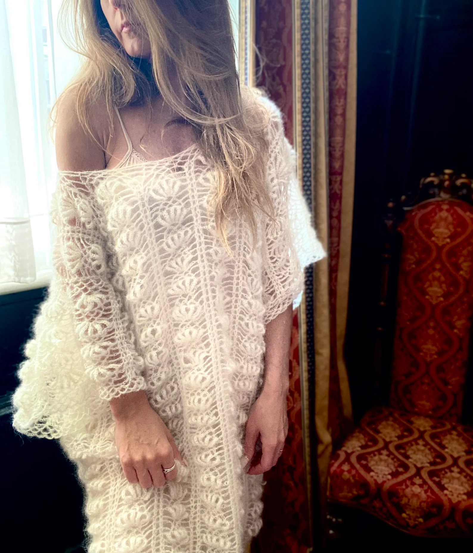 Handmade Crochet mohair silk Tunic Dress: Boho Lace S/M